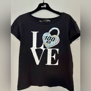 Love Moschino Women’s Silver heart T-Shirt - Black .Size 6 .